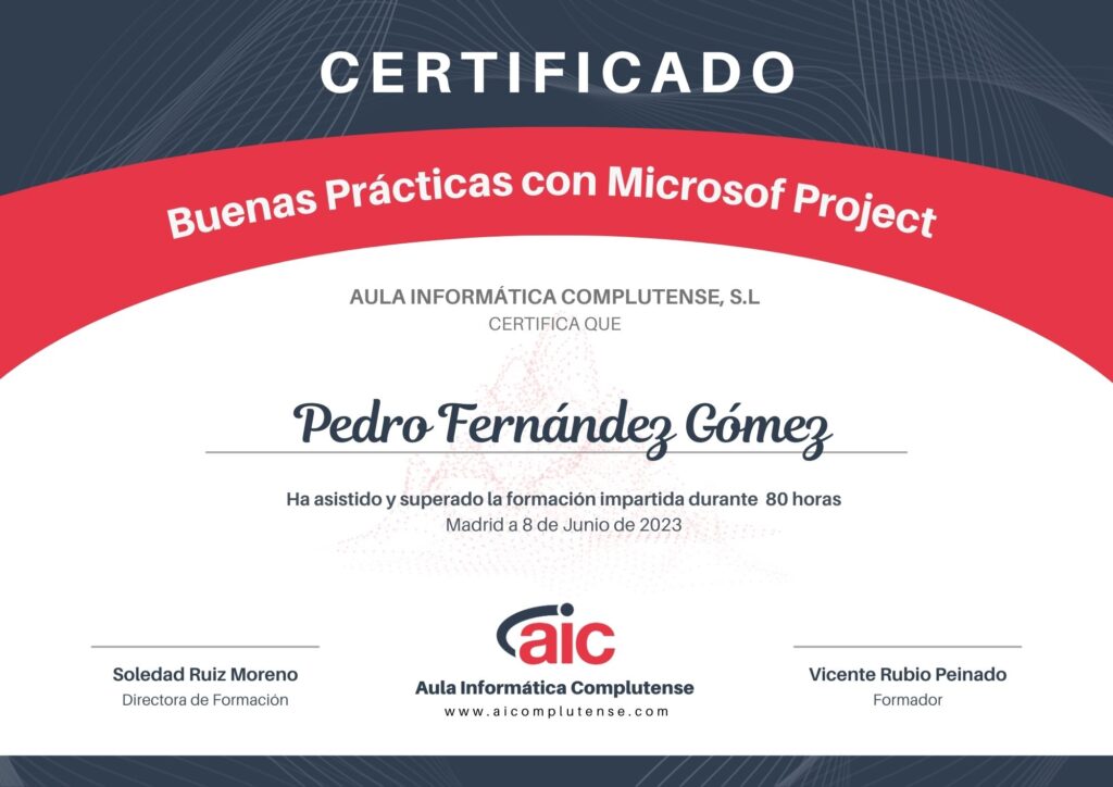 Certificado Buenas Prácticas con Microsoft Project AIC