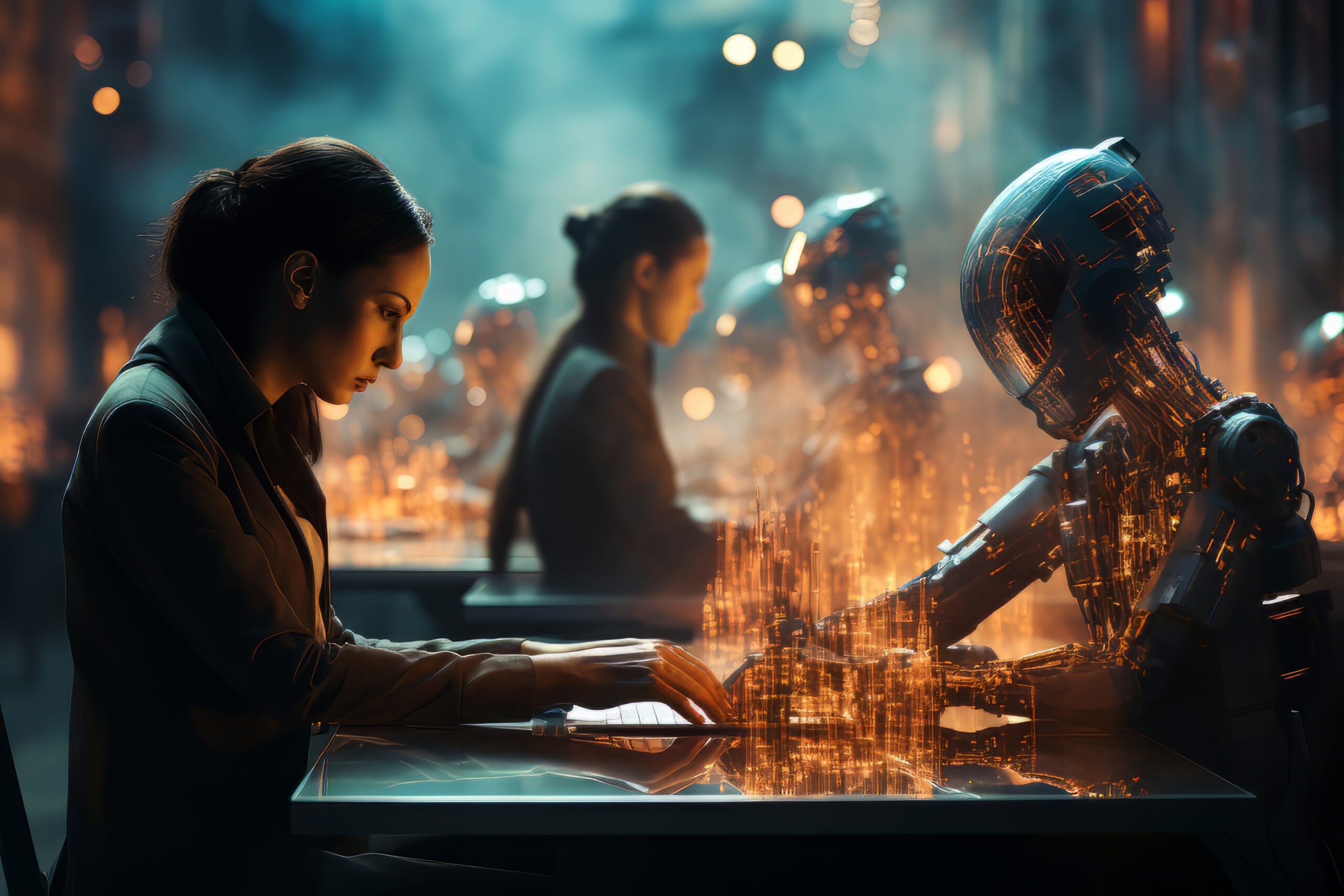 Imagen de freepik con IA que demuestra un tablero entre una persona y un bot